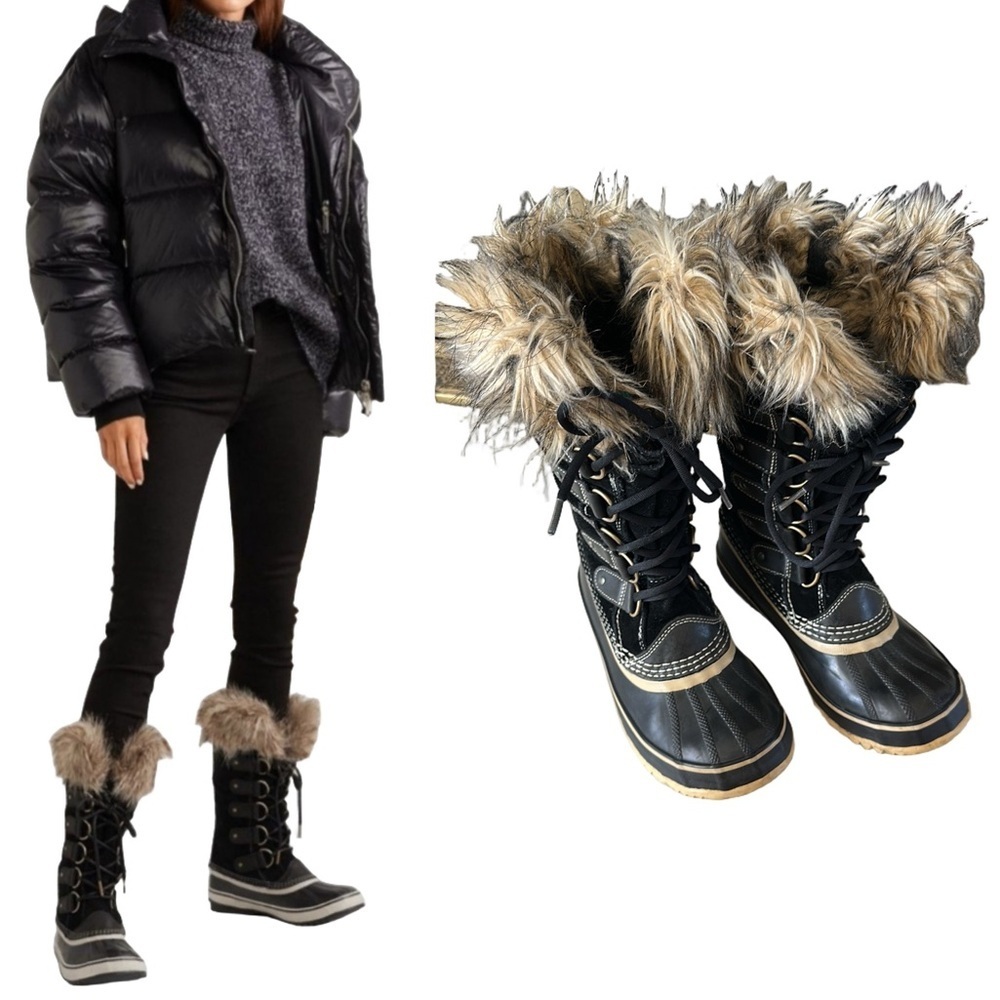 Sorel Women’s Joan of Arctic Waterproof Winter Boots Black Suede Rubber Size 7